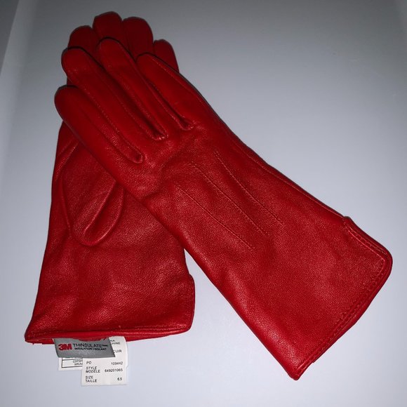 BNWOT Red Leather Gloves 6.5 - Picture 3 of 4